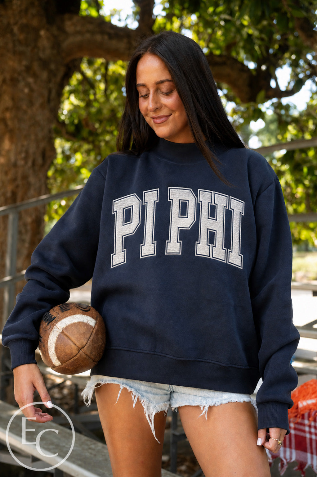 Pi Beta Phi Navy Applique Mockneck