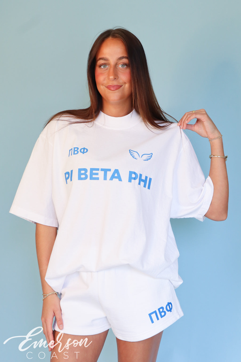 Pi Beta Phi White Mock Neck and Shorts Set