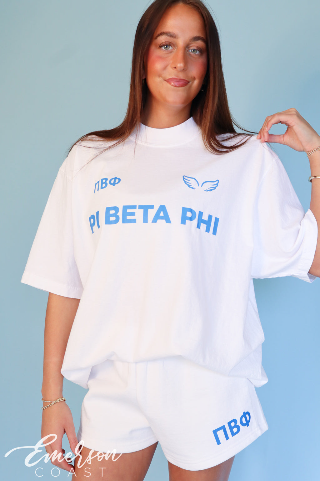 Pi Beta Phi White Mock Neck and Shorts Set