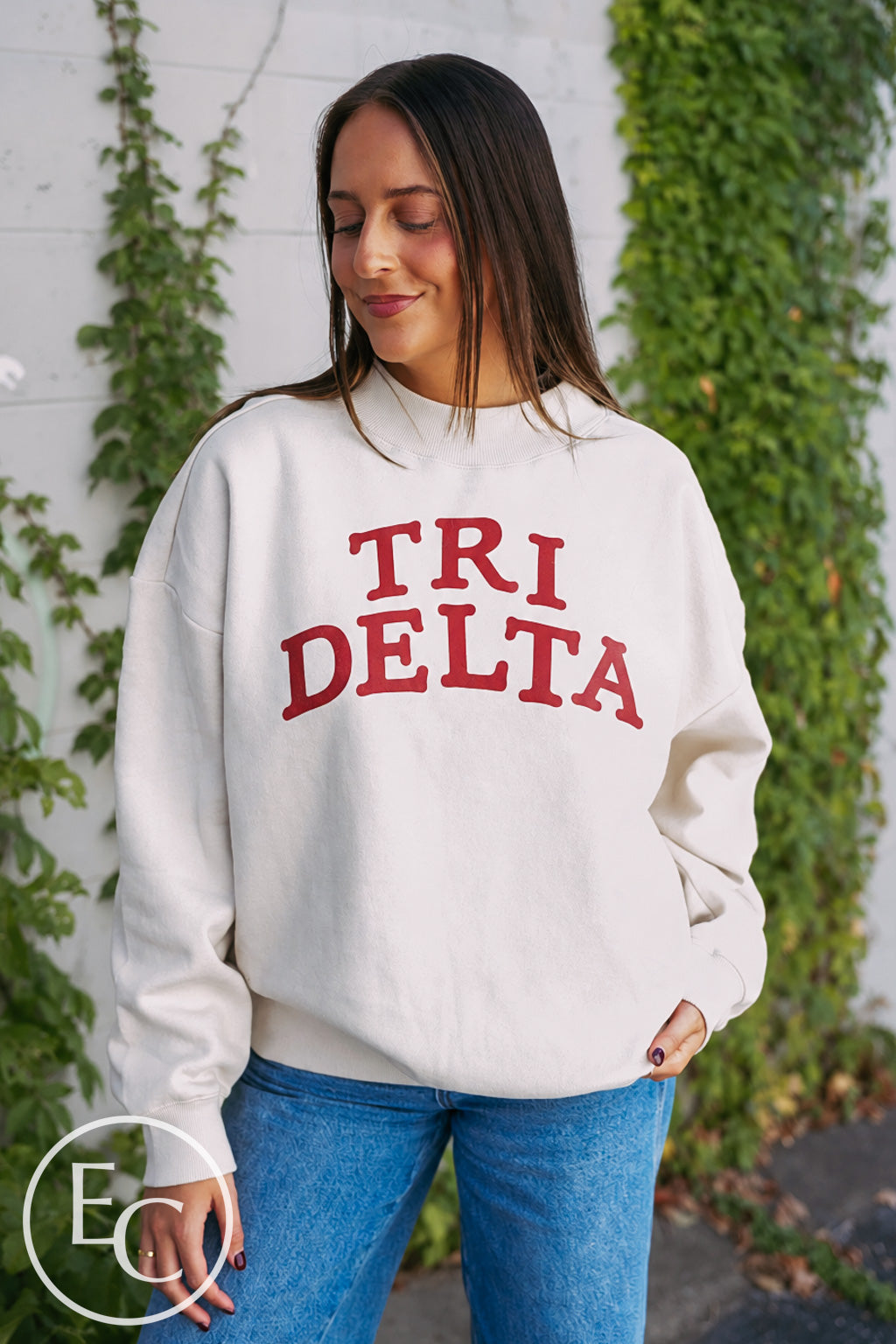 Tri Delta Red Screenprint Mockneck