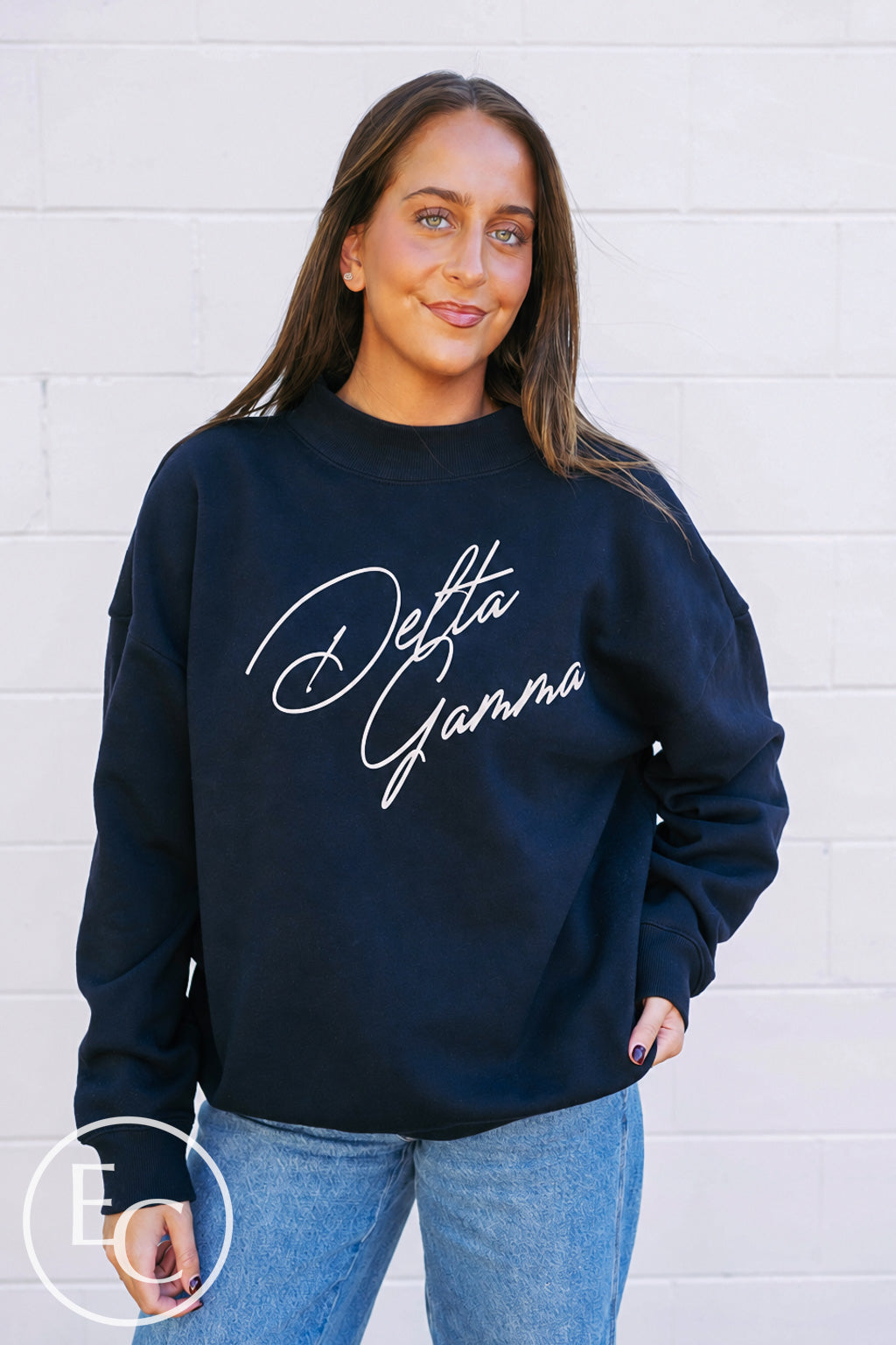 Delta Gamma White Screenprint Mockneck