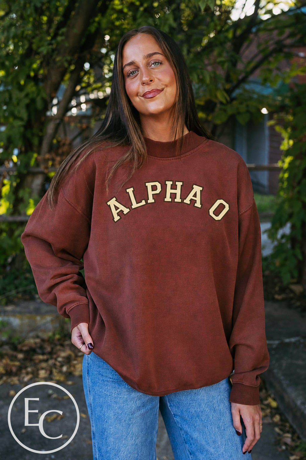 Alpha Omicron Pi Varsity Dark Maroon Mockneck