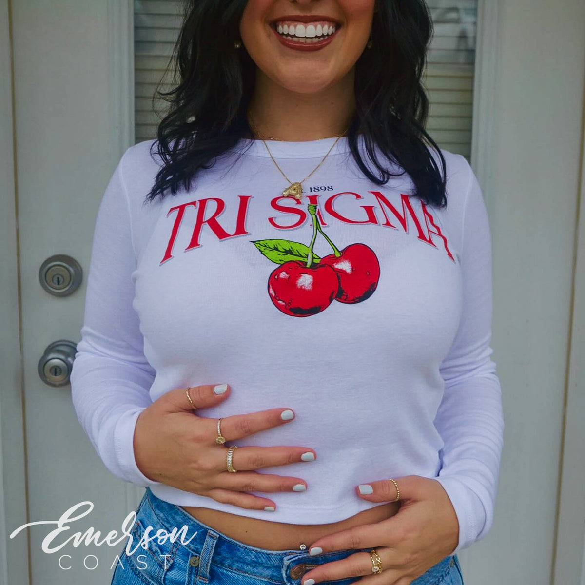 Tri Sigma Cherry On Top Bid Day Long Sleeve Baby Tee
