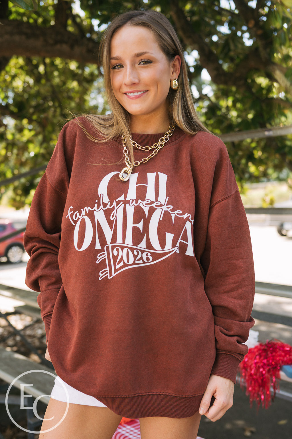 Chi Omega Dark Maroon Family Weekend Mockneck