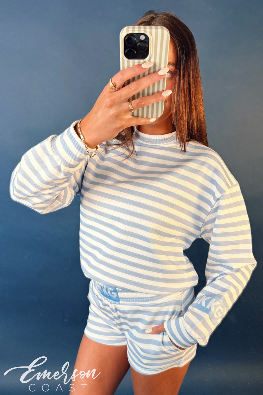 Kappa Kappa Gamma Light Blue Striped Crewneck