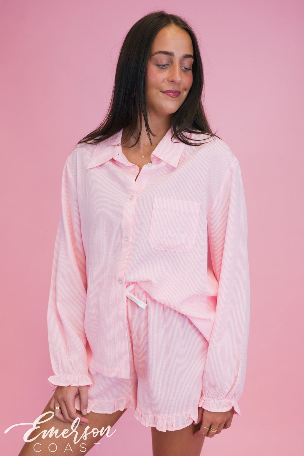 Sorority Seersucker Long Sleeve Ruffle Pajamas
