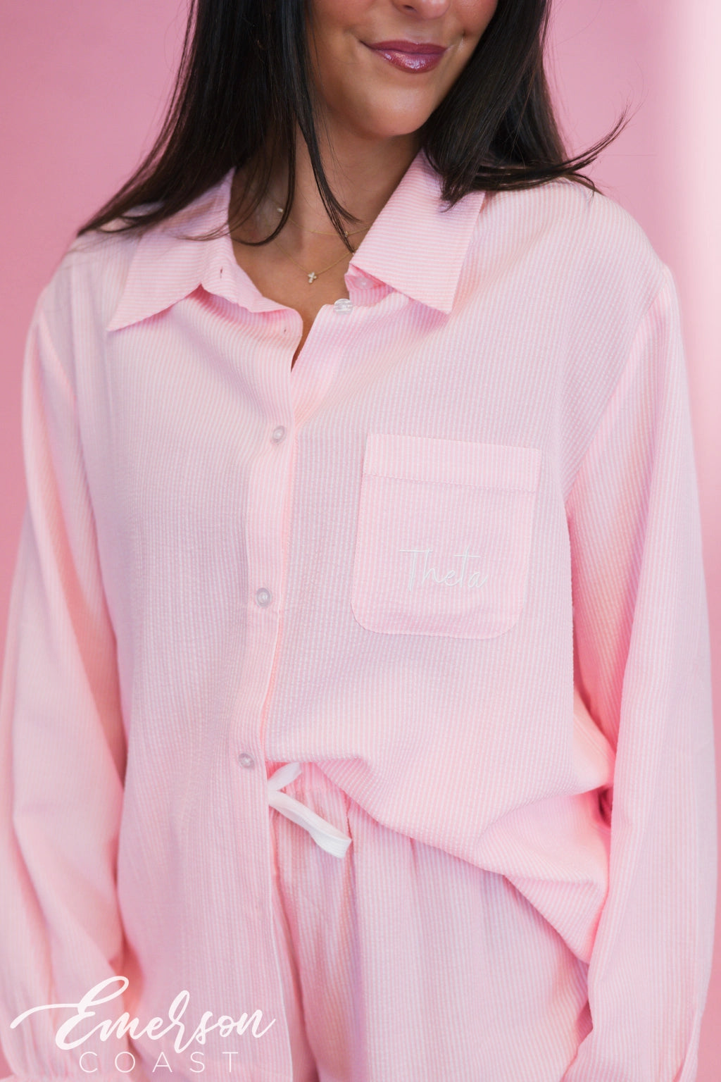 Sorority Seersucker Long Sleeve Ruffle Pajamas