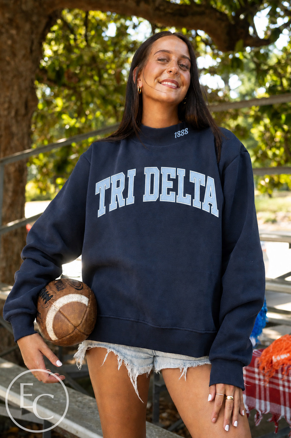 Tri Delta Navy Applique Mockneck