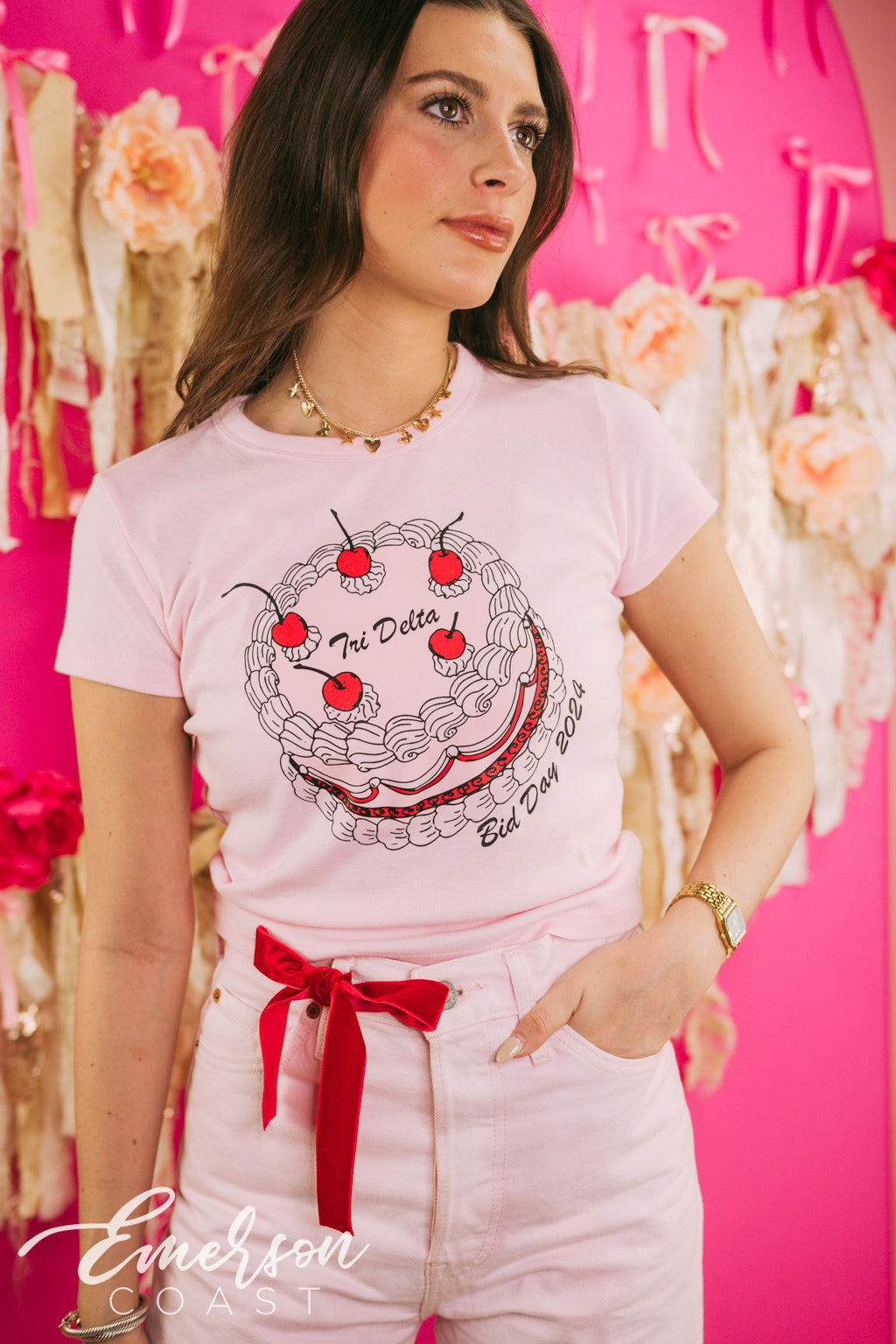 Tri Delta Coquette Cake Bid Day Baby Tee