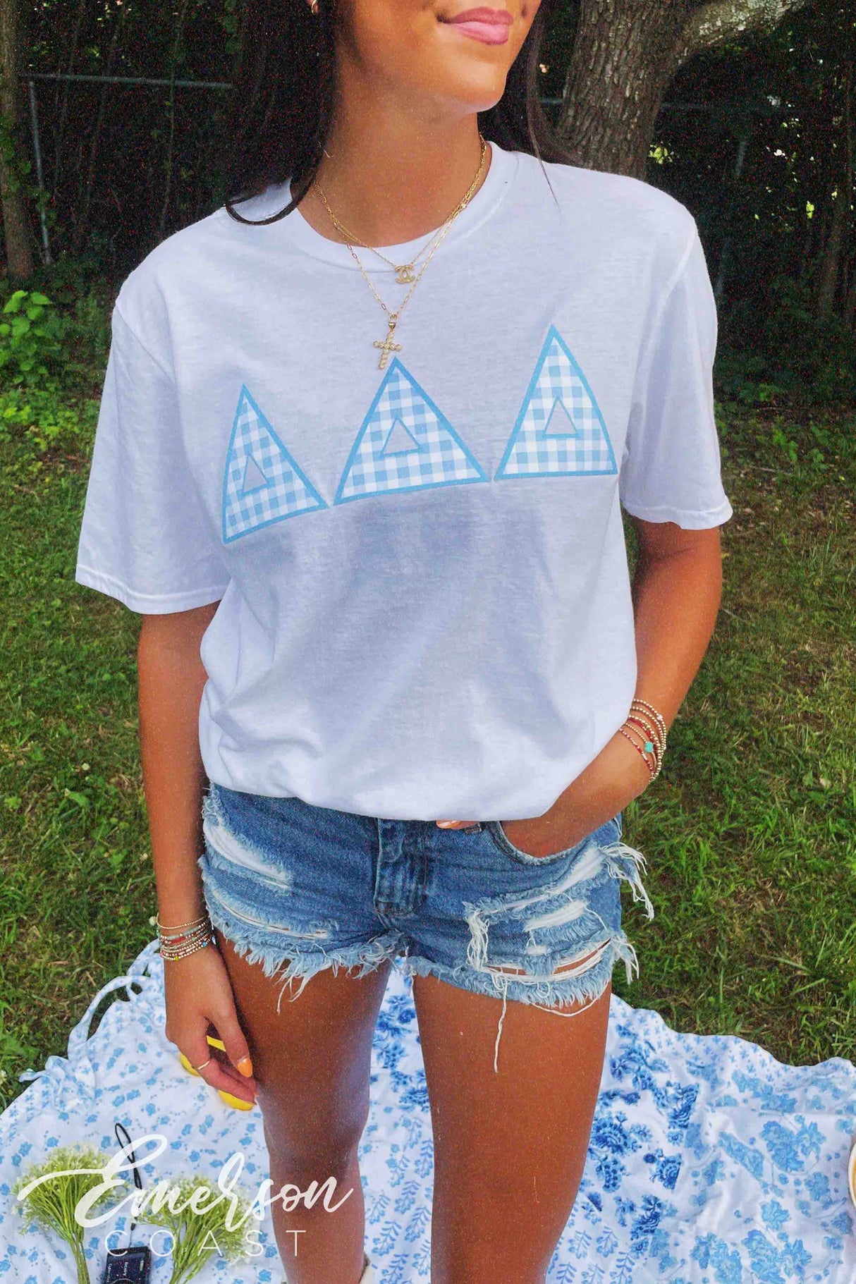 Tri Delta Blue Gingham Letter Tshirt