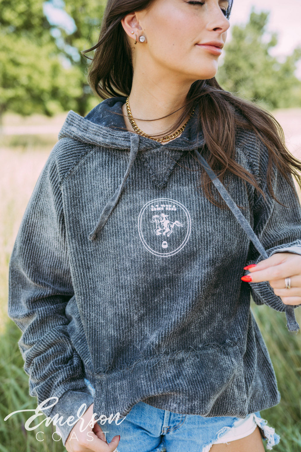 Alpha O Yeehaw Cord Hoodie