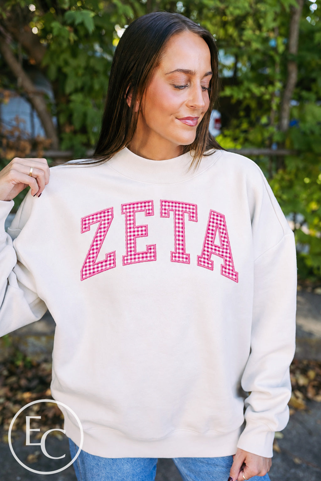 Zeta Tau Alpha Ivory Applique Mockneck