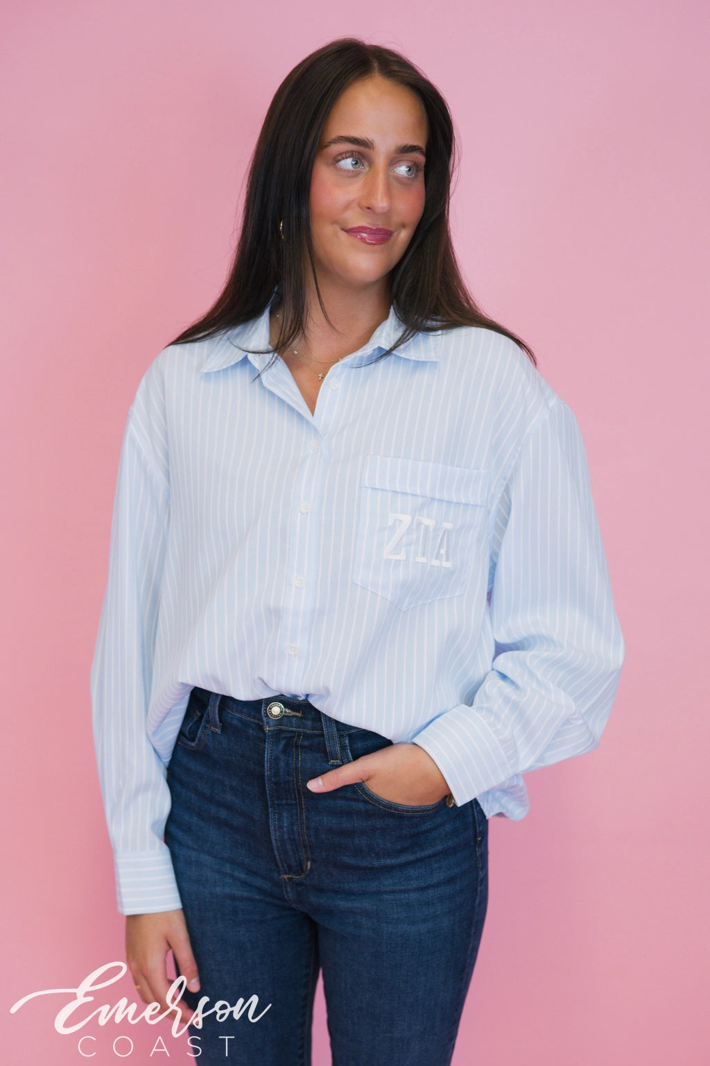 Sorority Pastel Striped Budget Button Down Shirt
