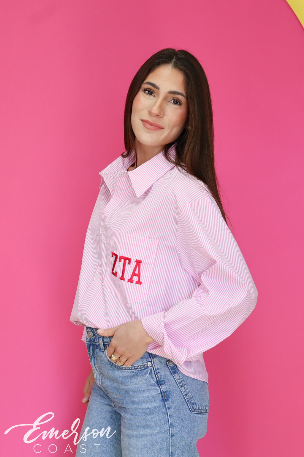 Emerson Coast Light Pink Striped Button Down Shirt