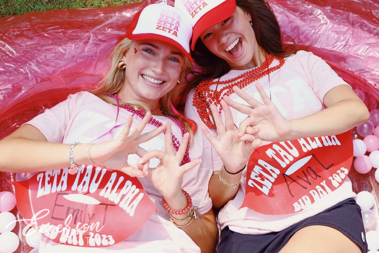 Zeta Tau Alpha Light Pink Stitched Letters Tee