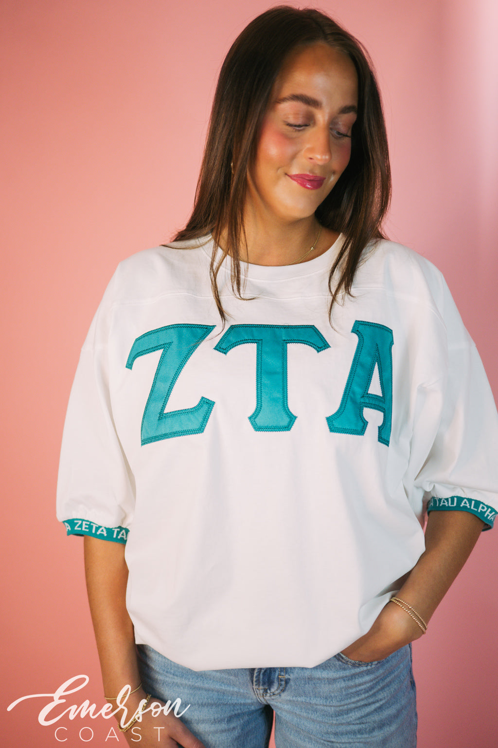 ZTA Teal Repeating Cuff Letter Jersey