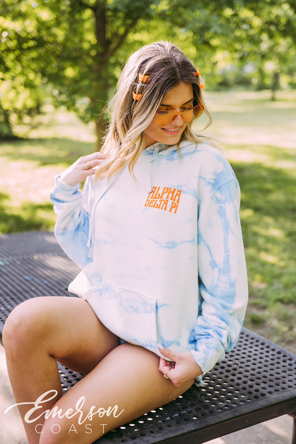 Alpha Delta Pi PR Blue Tie Dye Hoodie