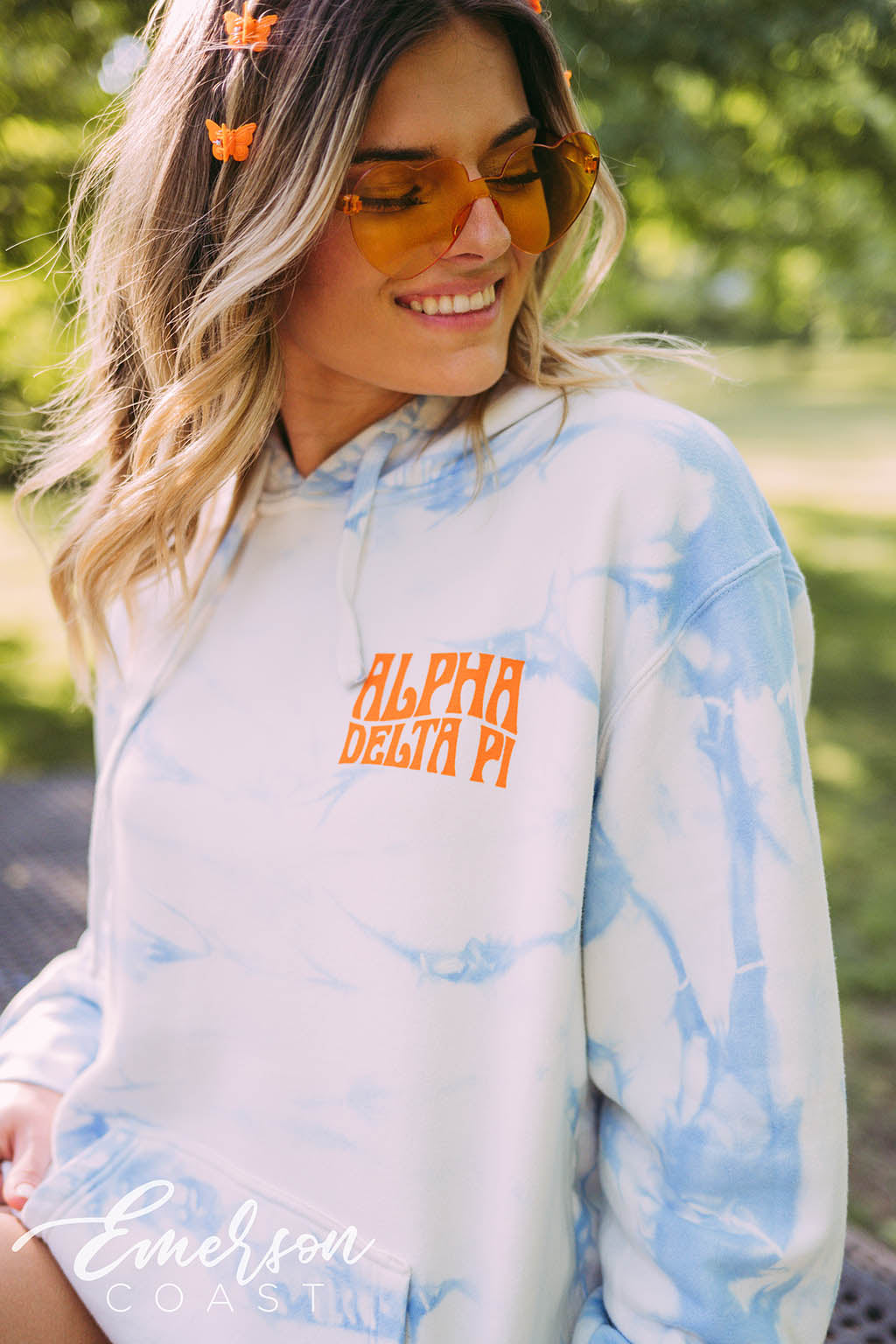 Alpha Delta Pi PR Blue Tie Dye Hoodie