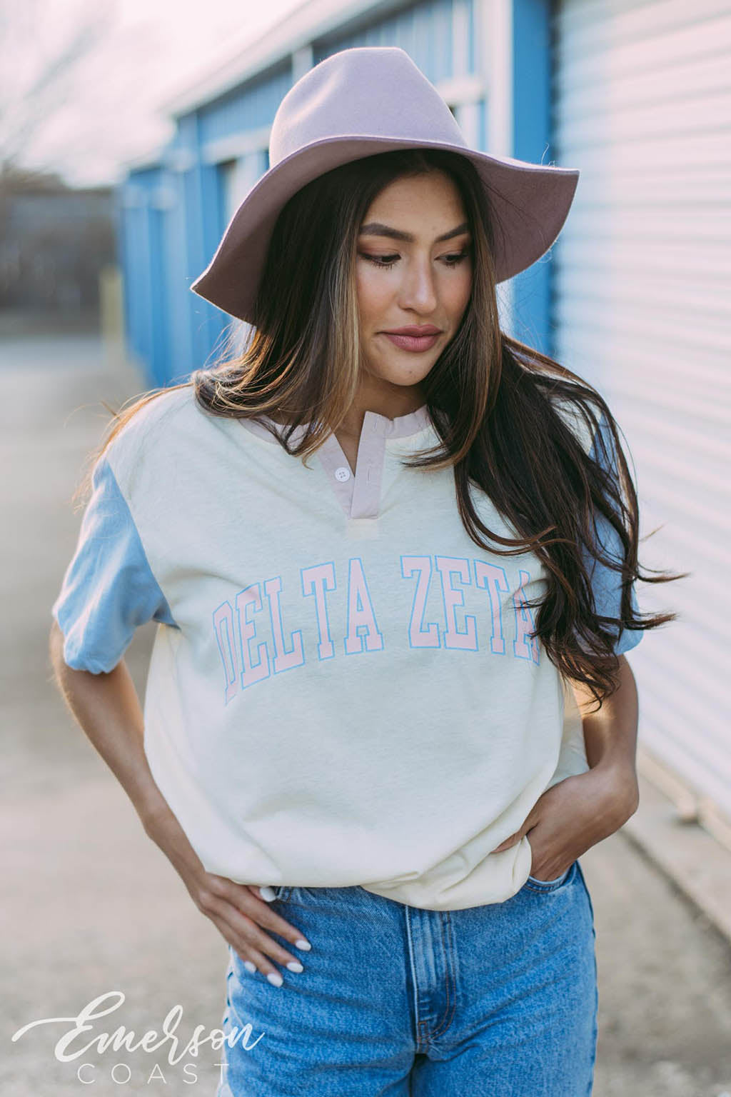 Delta Zeta Simple Retro Colorblock Henley