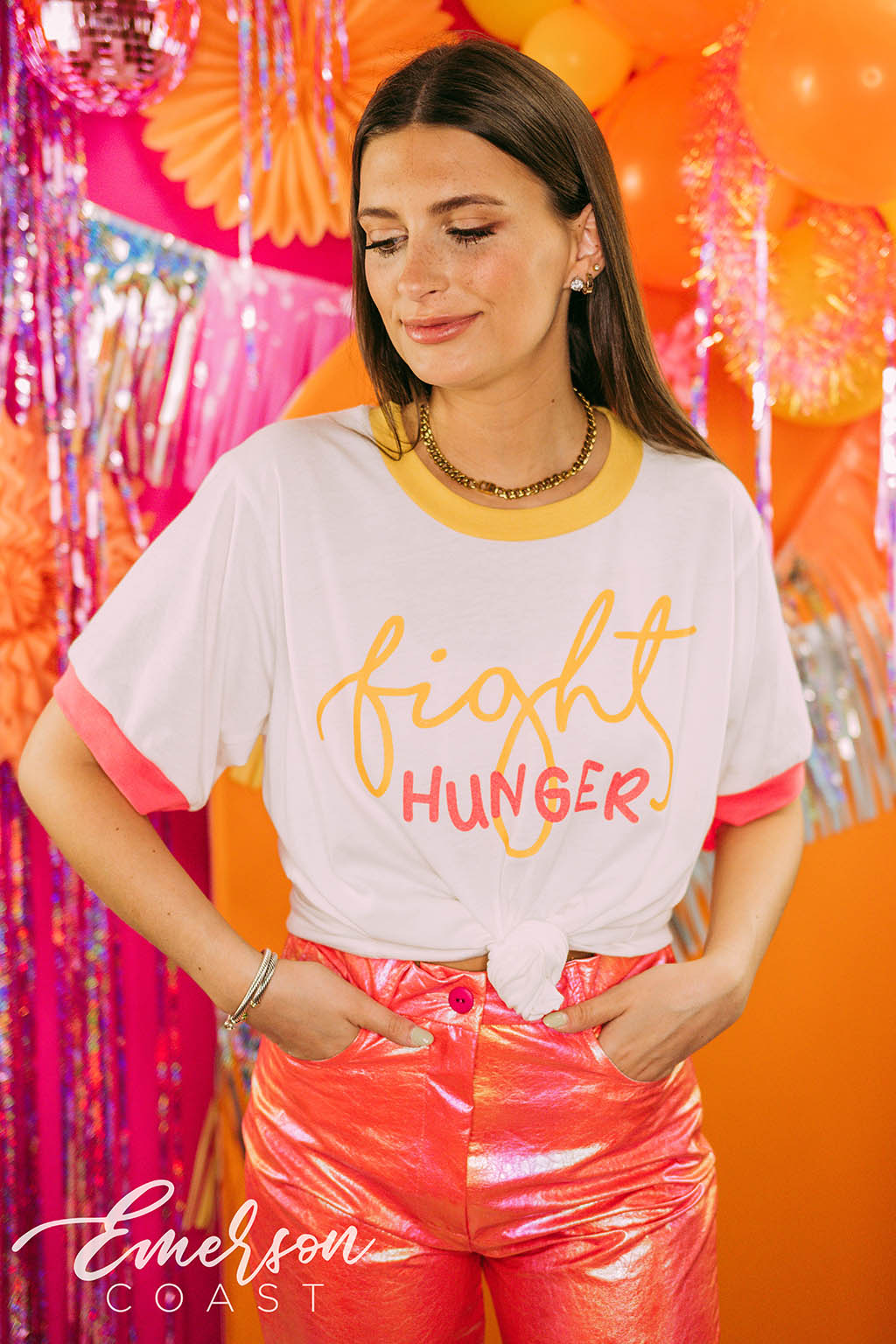 Alpha Gamma Delta Philanthropy Fighting Hunger Script Colorblock Ringer