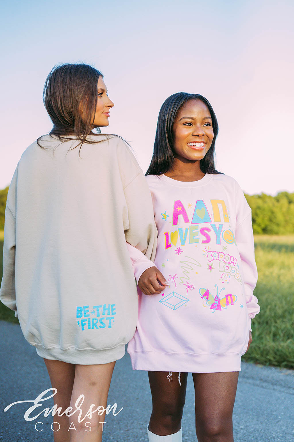 Alpha Delta Pi PR Doodle Pink Crewneck