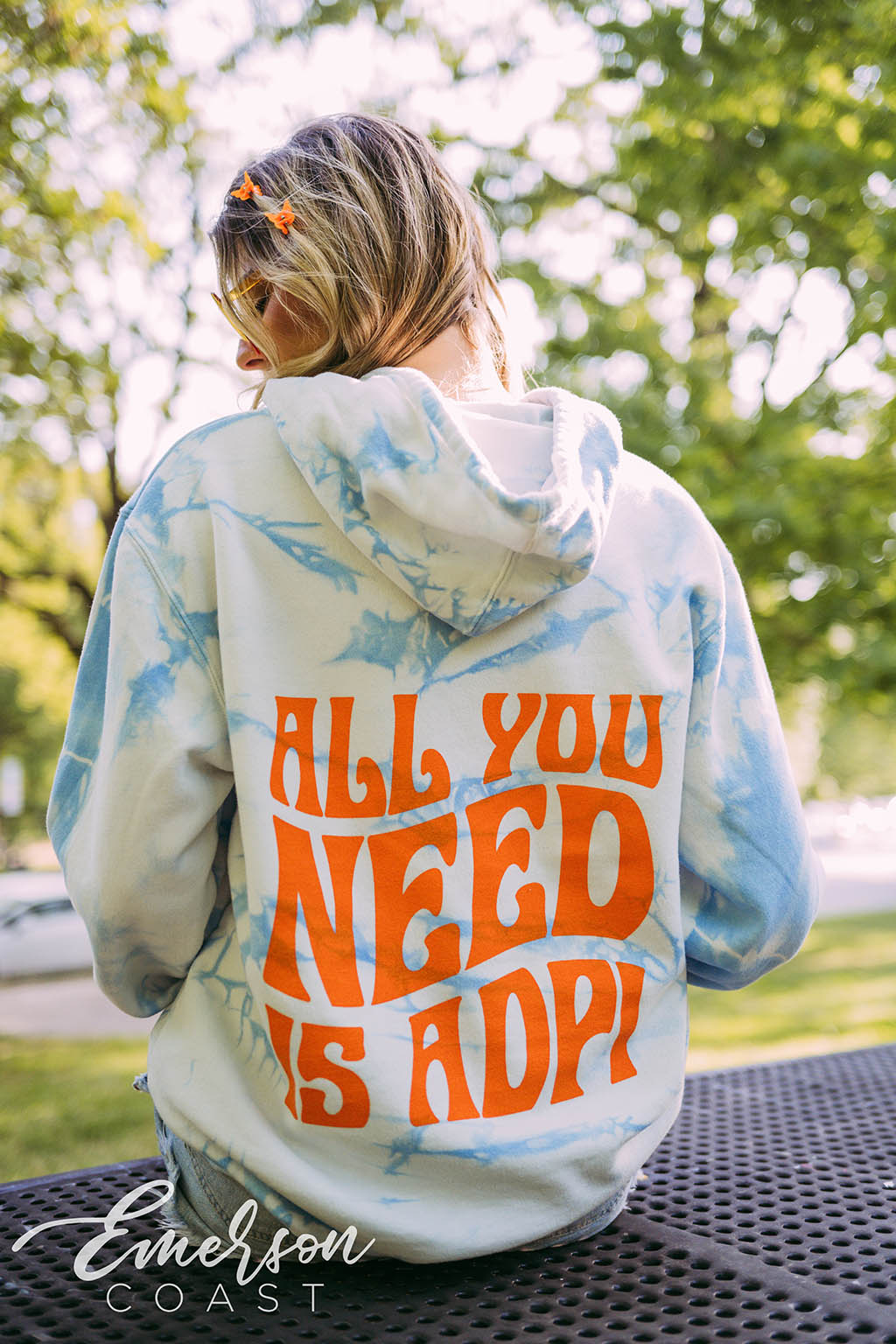 Alpha Delta Pi PR Blue Tie Dye Hoodie