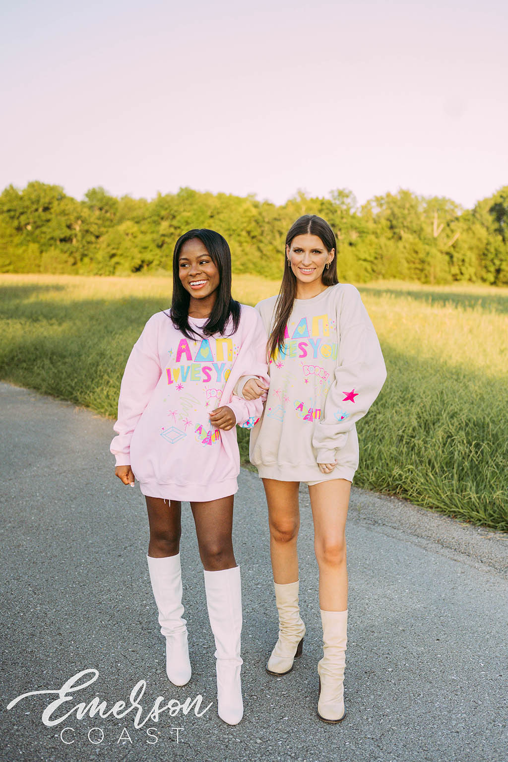 Alpha Delta Pi PR Doodle Pink Crewneck