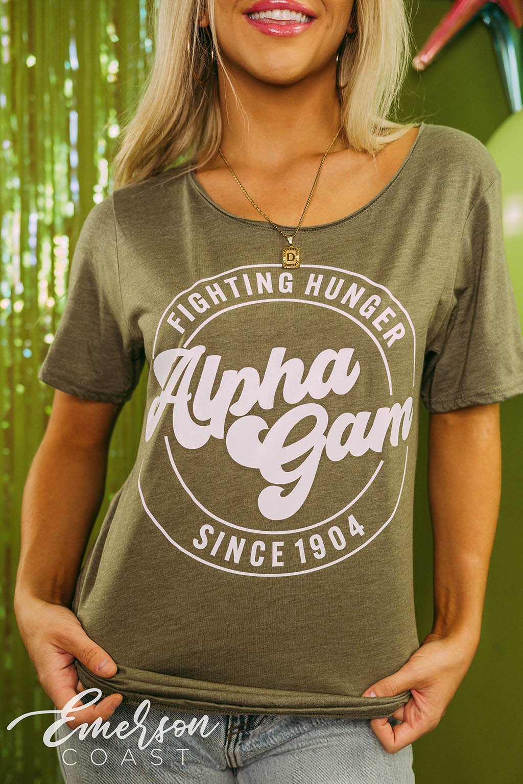 Alpha Gamma Philanthropy Fighting Hunger Raw Neck Tee