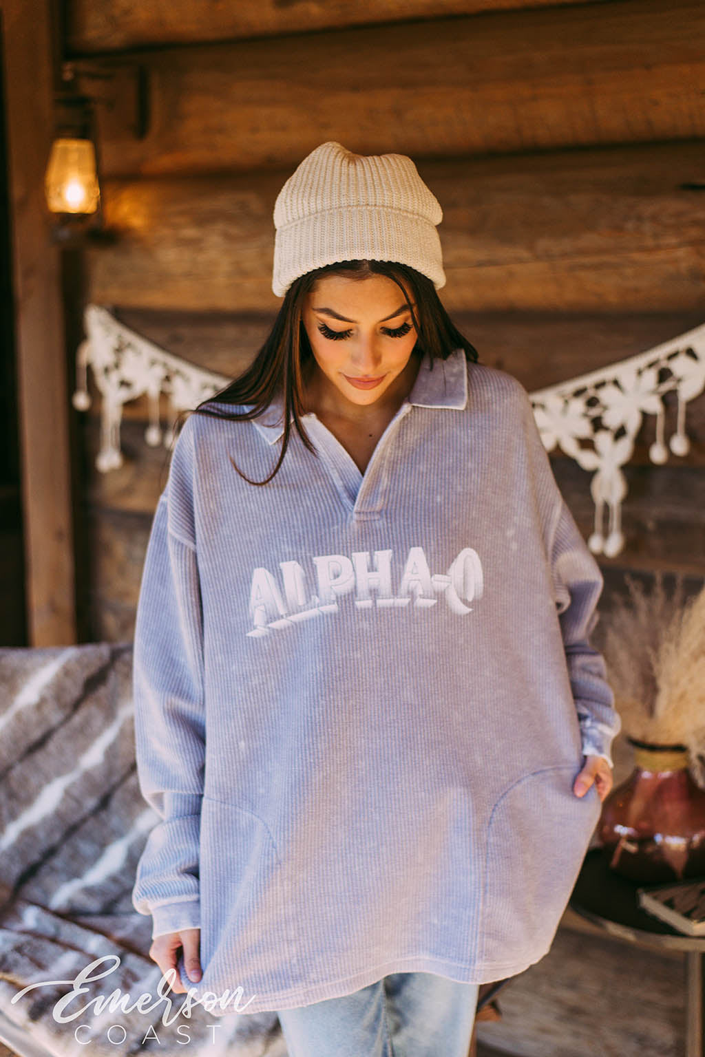 Alpha O Lavender Gray Collared Cord