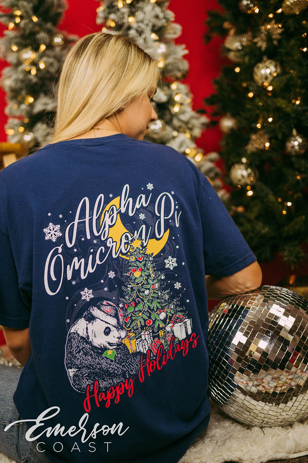 Alpha Omicron Pi Panda Happy Holidays Tee