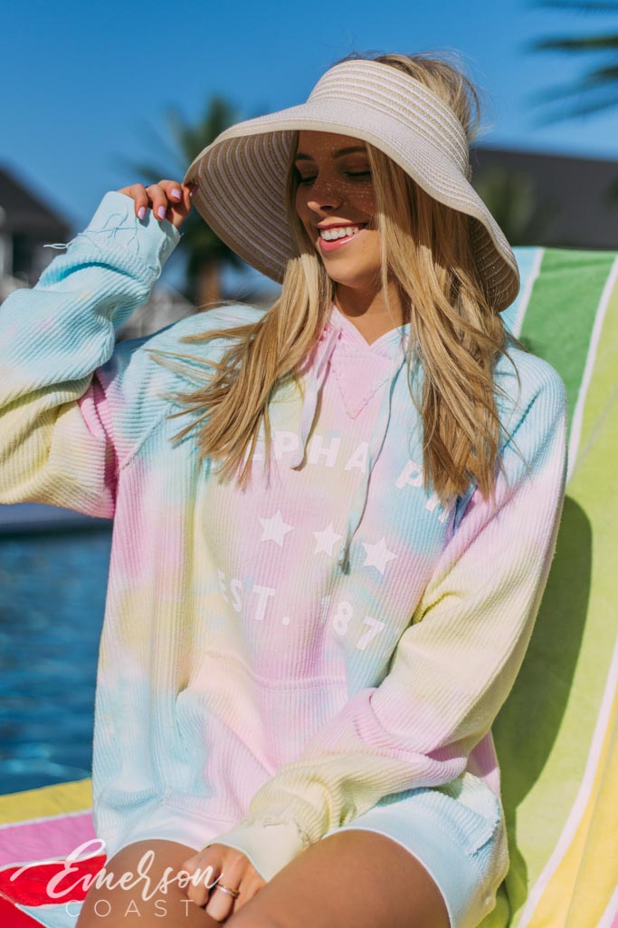 Alpha Phi Star Tie Dye Corduroy Hoodie