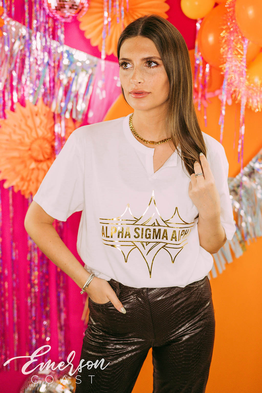 Alpha Sigma Alpha Recruitment Gold Foil Notch Tee