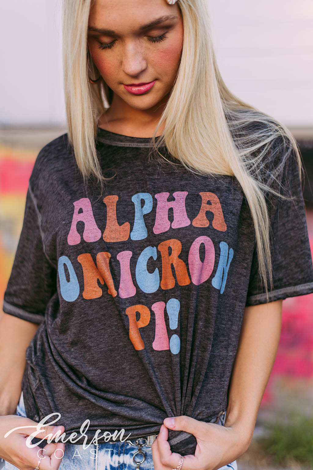 Alpha Omicron Pi Black Acid Wash Tee