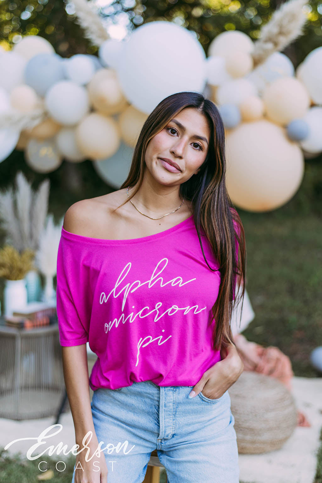 Alpha Omicron Pi Pink Slouchy Tee
