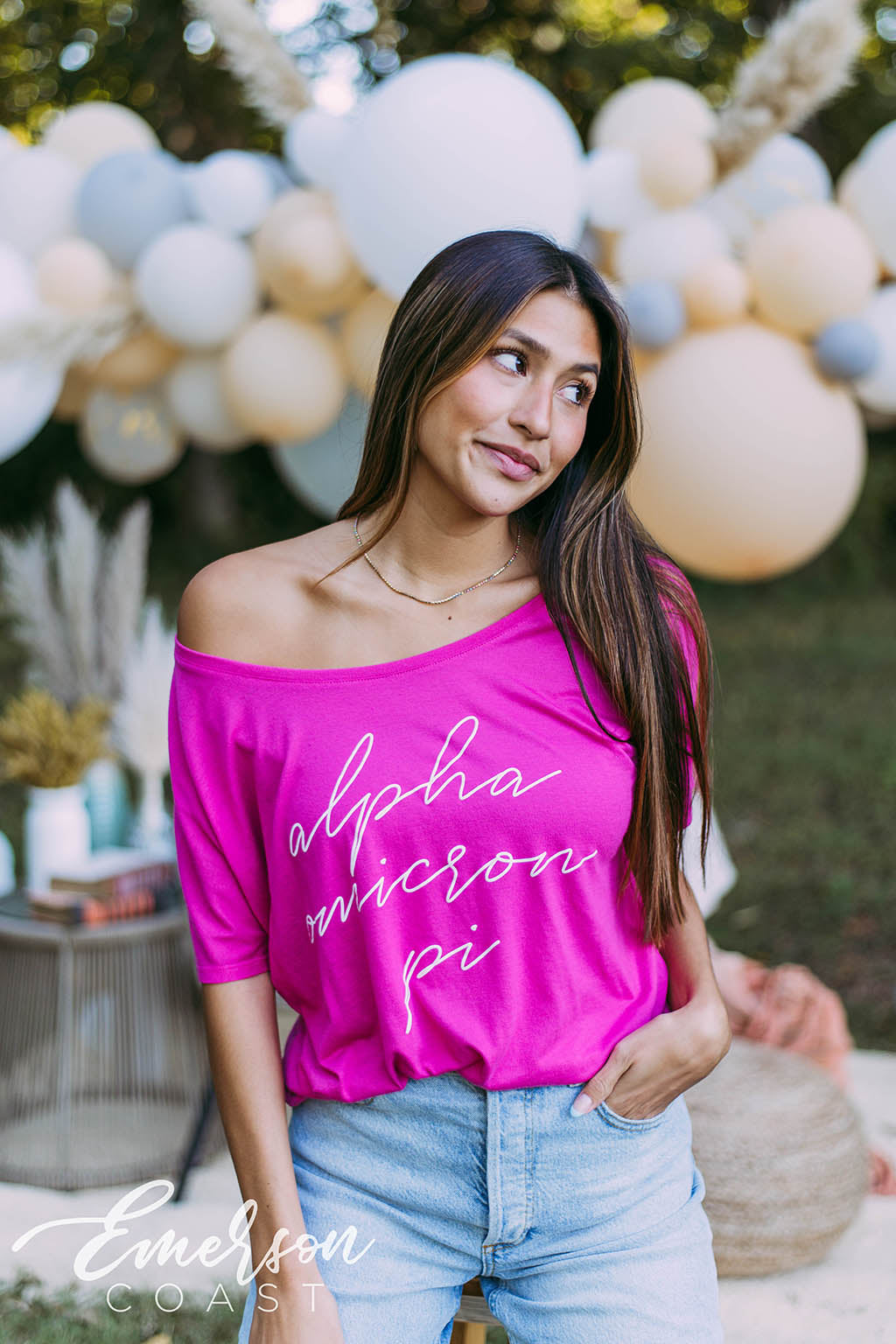 Alpha Omicron Pi Pink Slouchy Tee