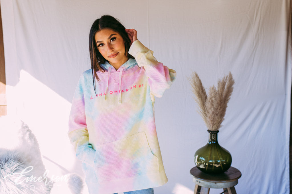 Alpha Omicron Pi Tie Dye Corduroy Hoodie