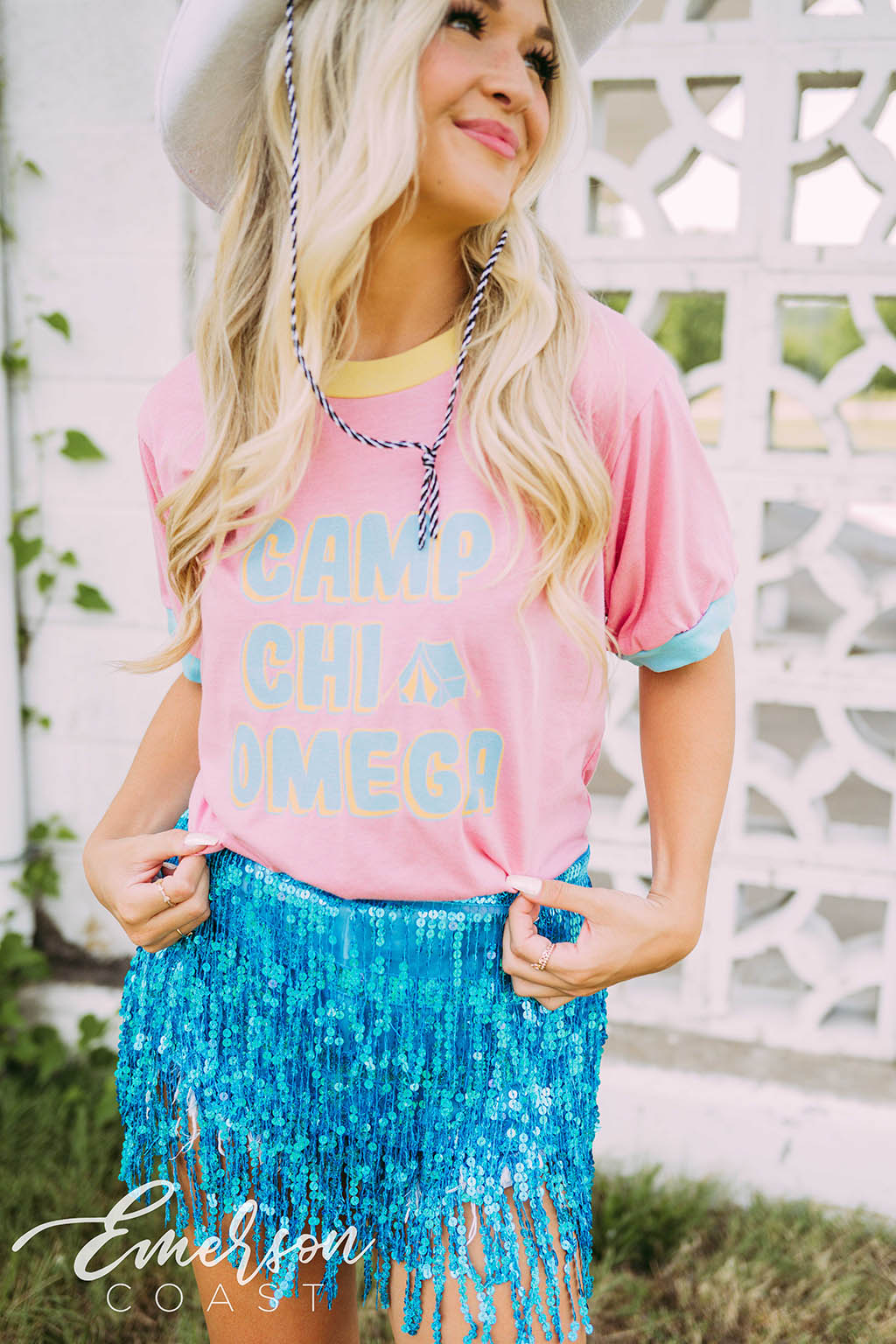 Chi Omega Bid Day Camp Ringer Tee
