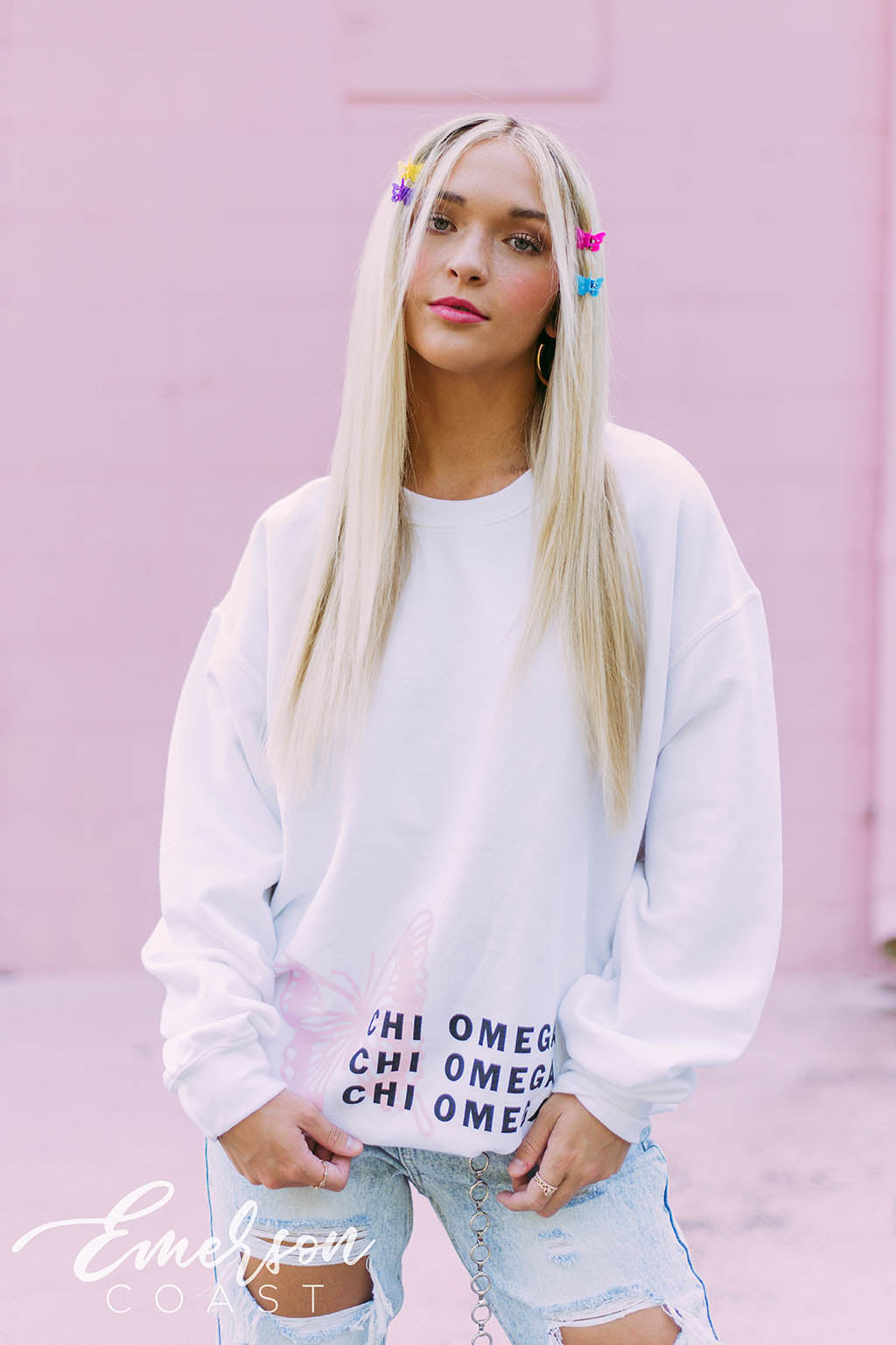 Chi O Pink Butterfly Sweatshirt