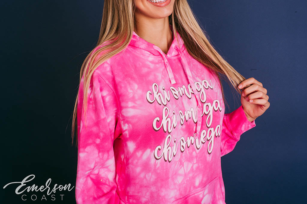 Chi Omega Pink Crystal Wash Hoodie