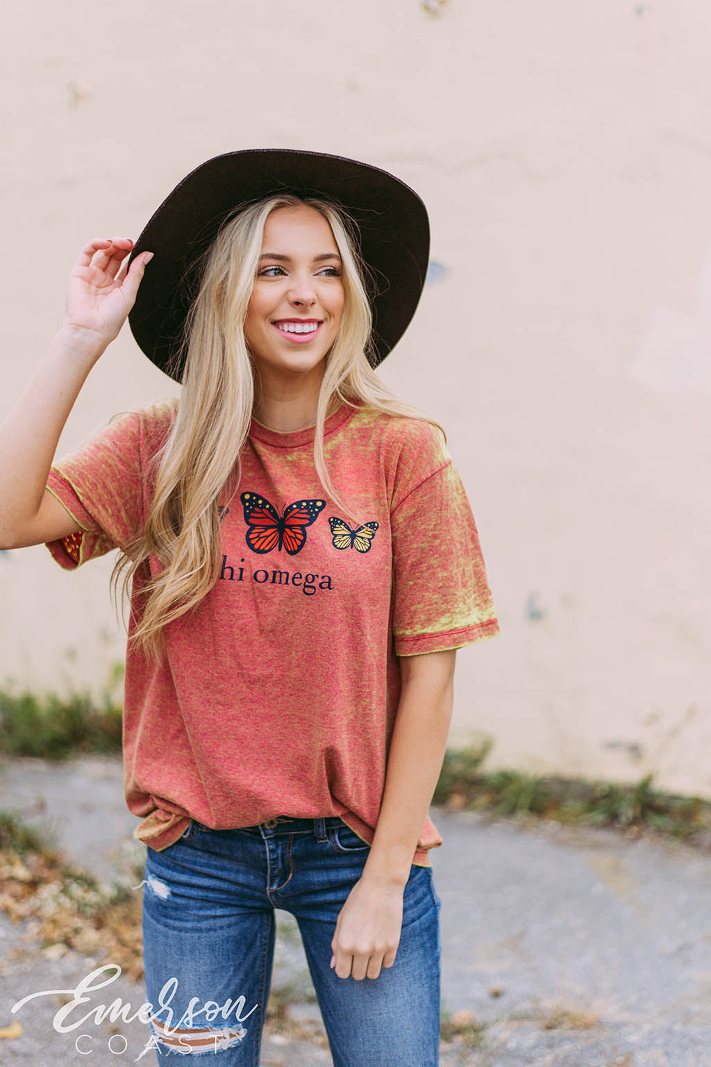 Chi Omega Distressed Butterfly PR Tshirt
