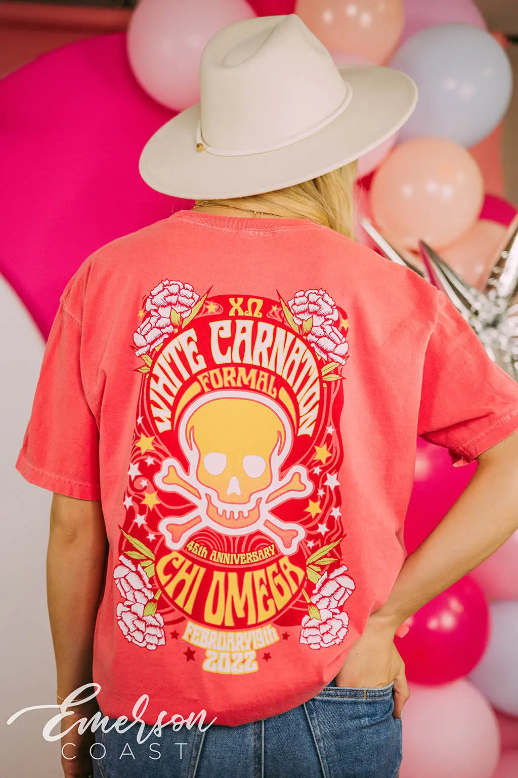 Chi Omega White Carnation Formal Skull Tee