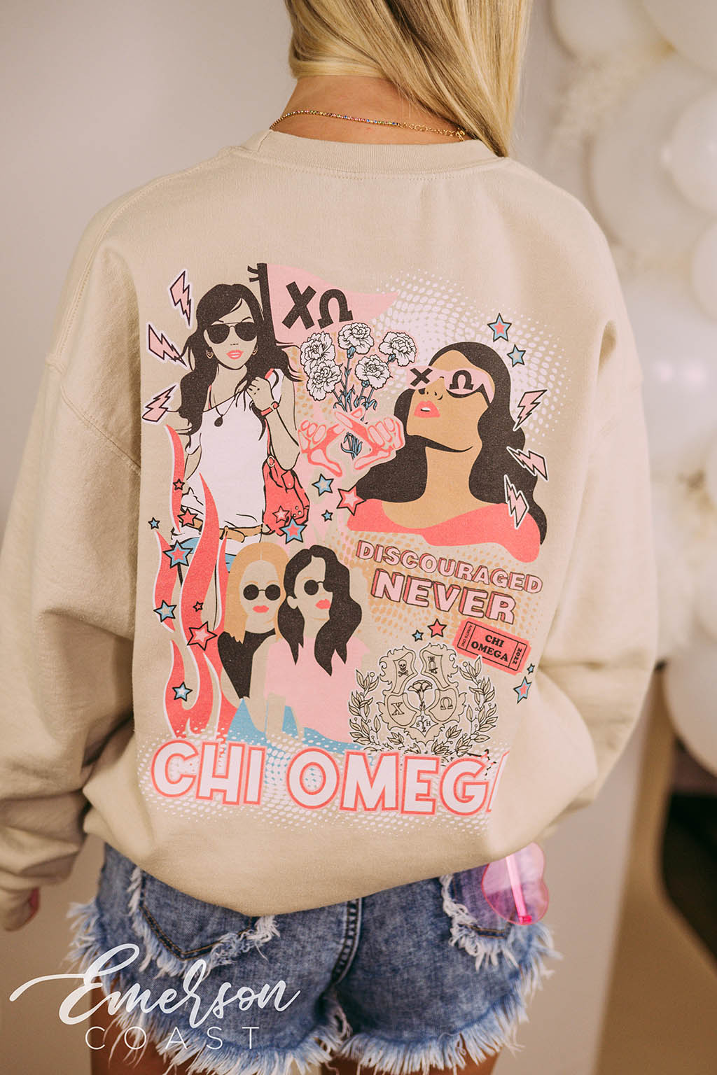 Chi Omega PR Detailed Sand Crewneck