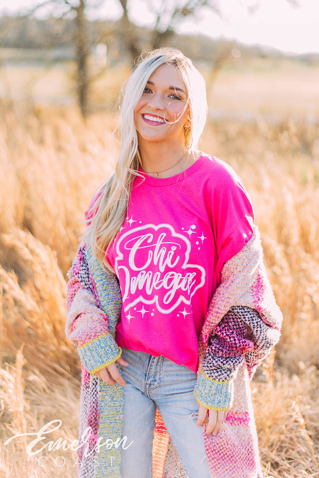 Chi Omega Airbrush Hot Pink Tee