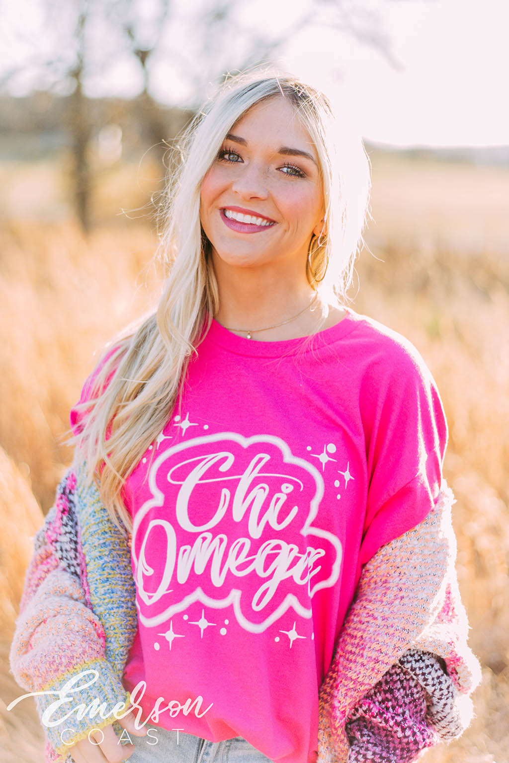 Chi Omega Airbrush Hot Pink Tee