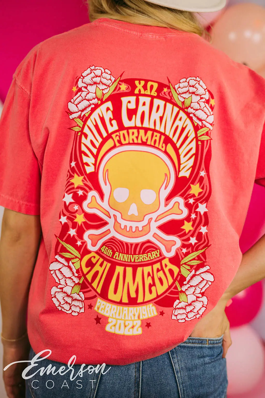 Chi Omega White Carnation Formal Skull Tee