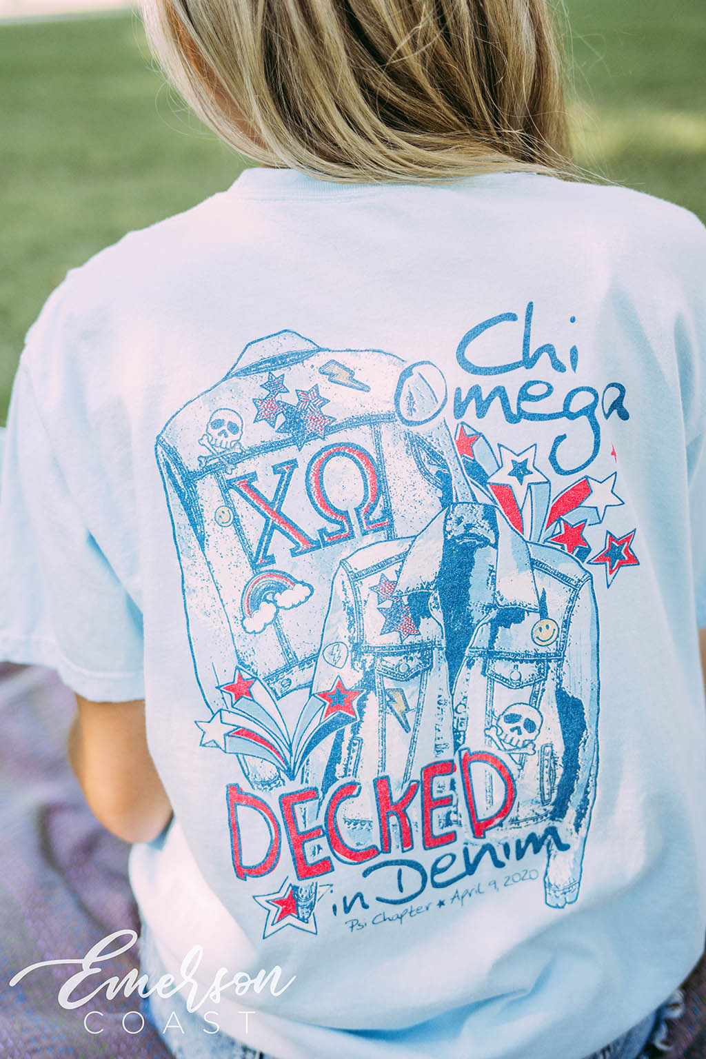 Chi Omega Social Decked In Denim Tee