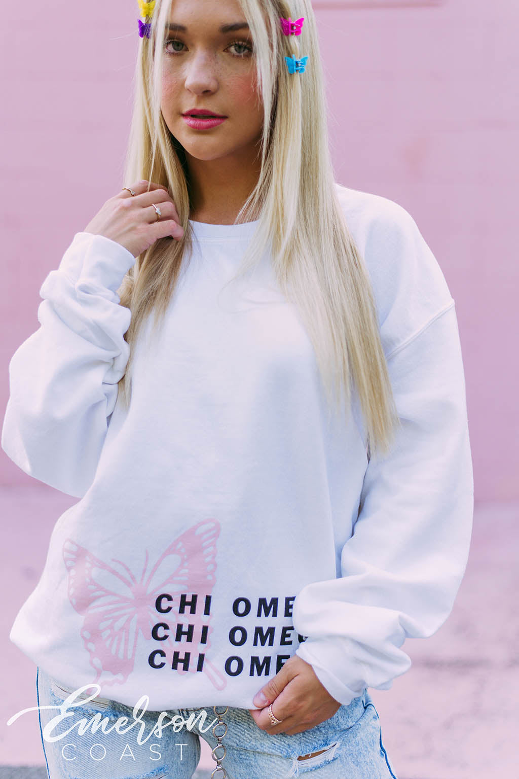Chi O Pink Butterfly Sweatshirt