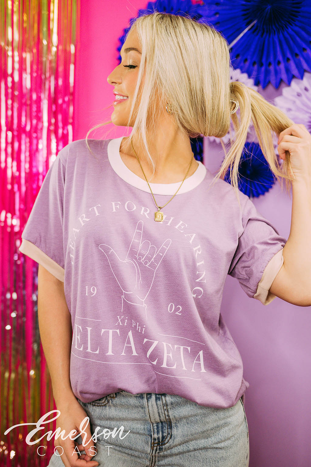 Delta Zeta Philanthropy Heart For Hearing Colorblock Ringer
