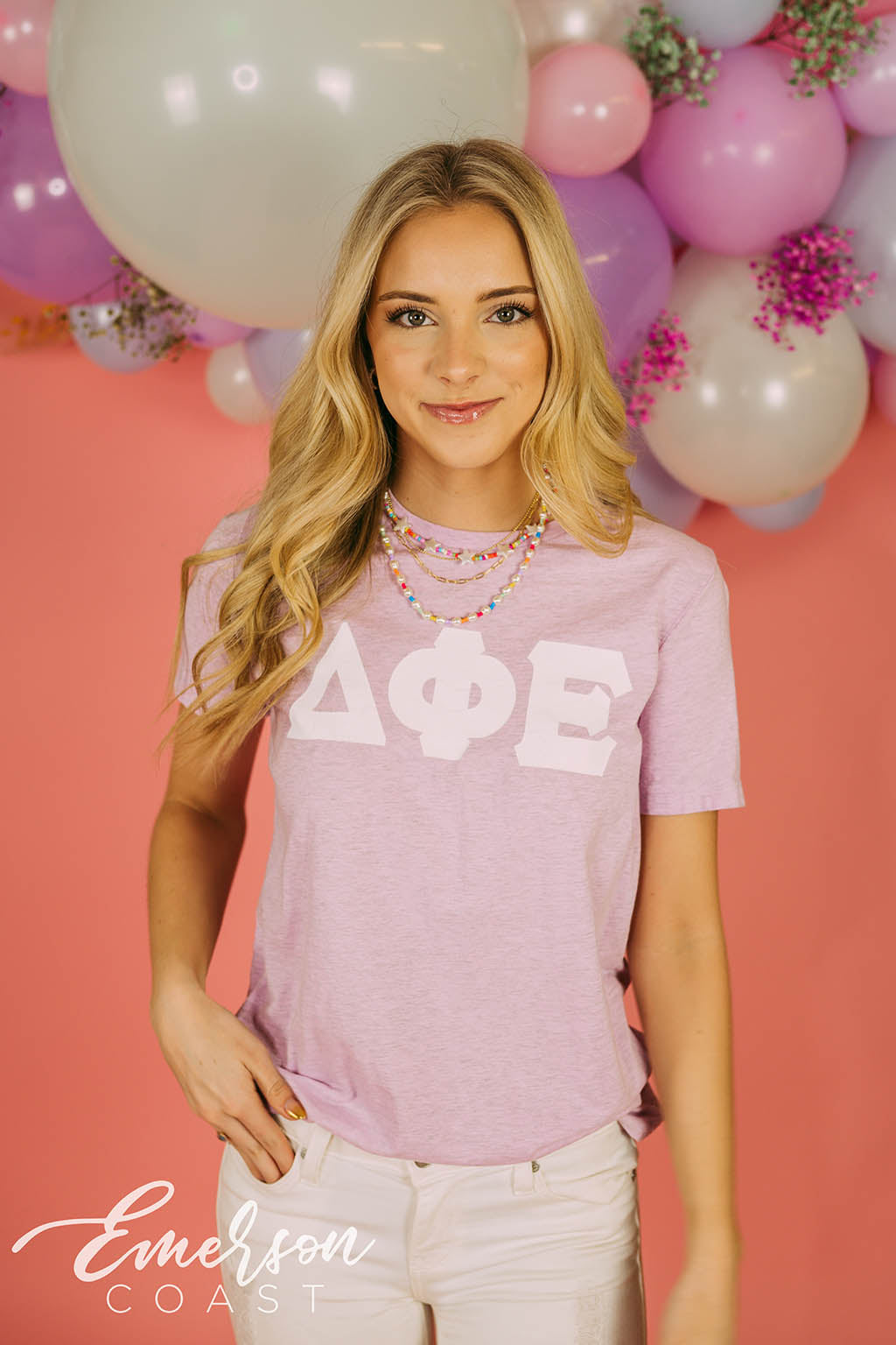 Delta Phi Epsilon Letter Lilac Tee