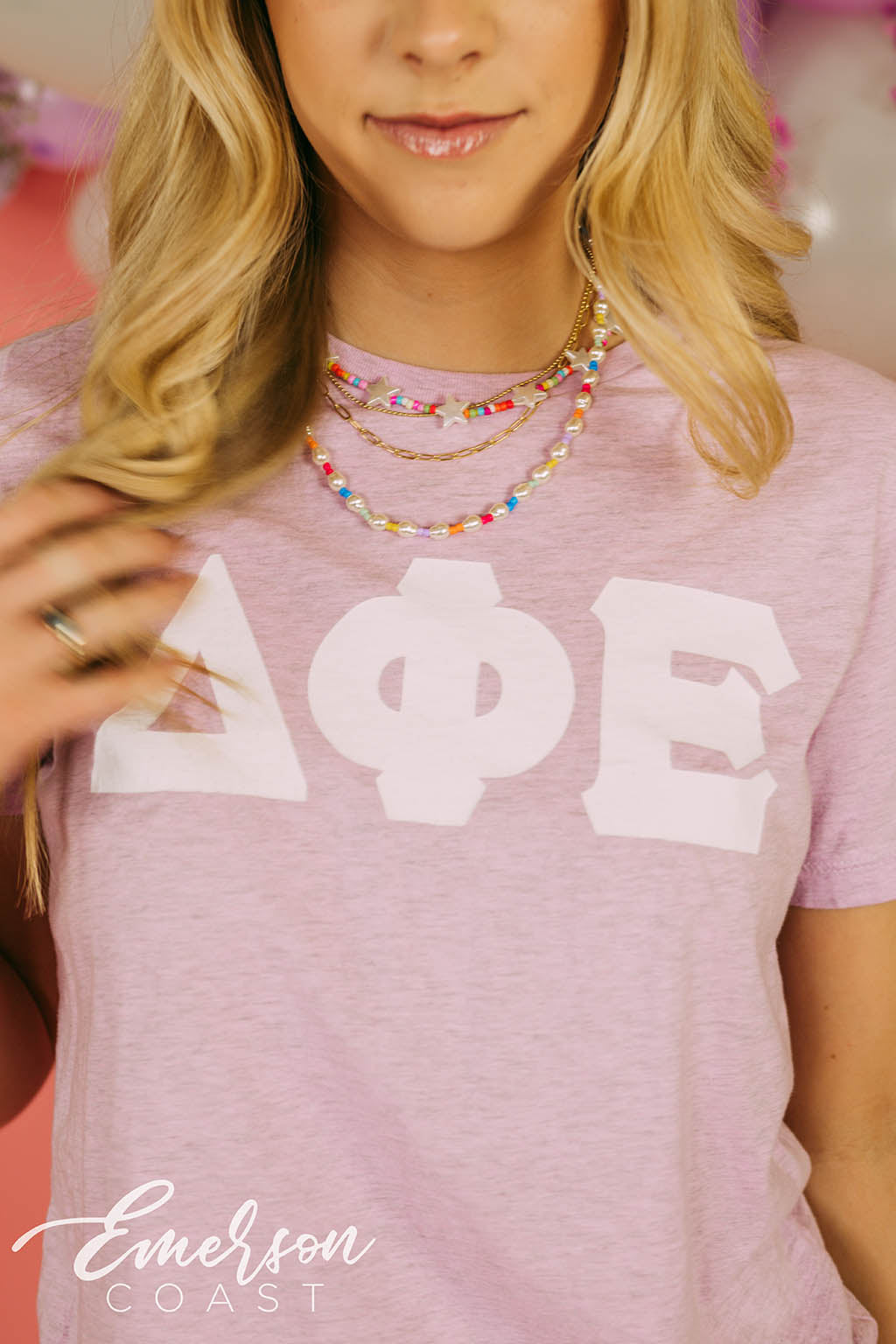 Delta Phi Epsilon Letter Lilac Tee